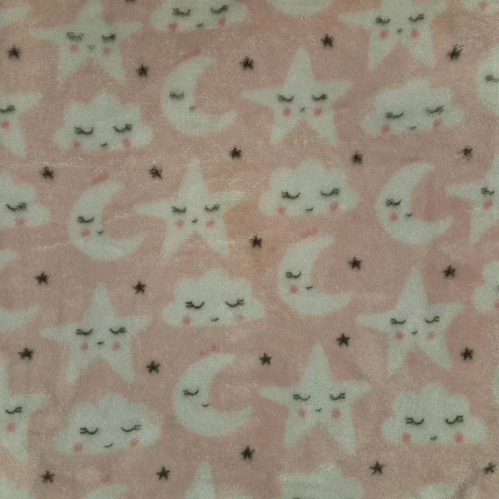 Pink White Cloud Star Moon Sleeping Fleece Baby Blanket Lovey Gray Baby Elements